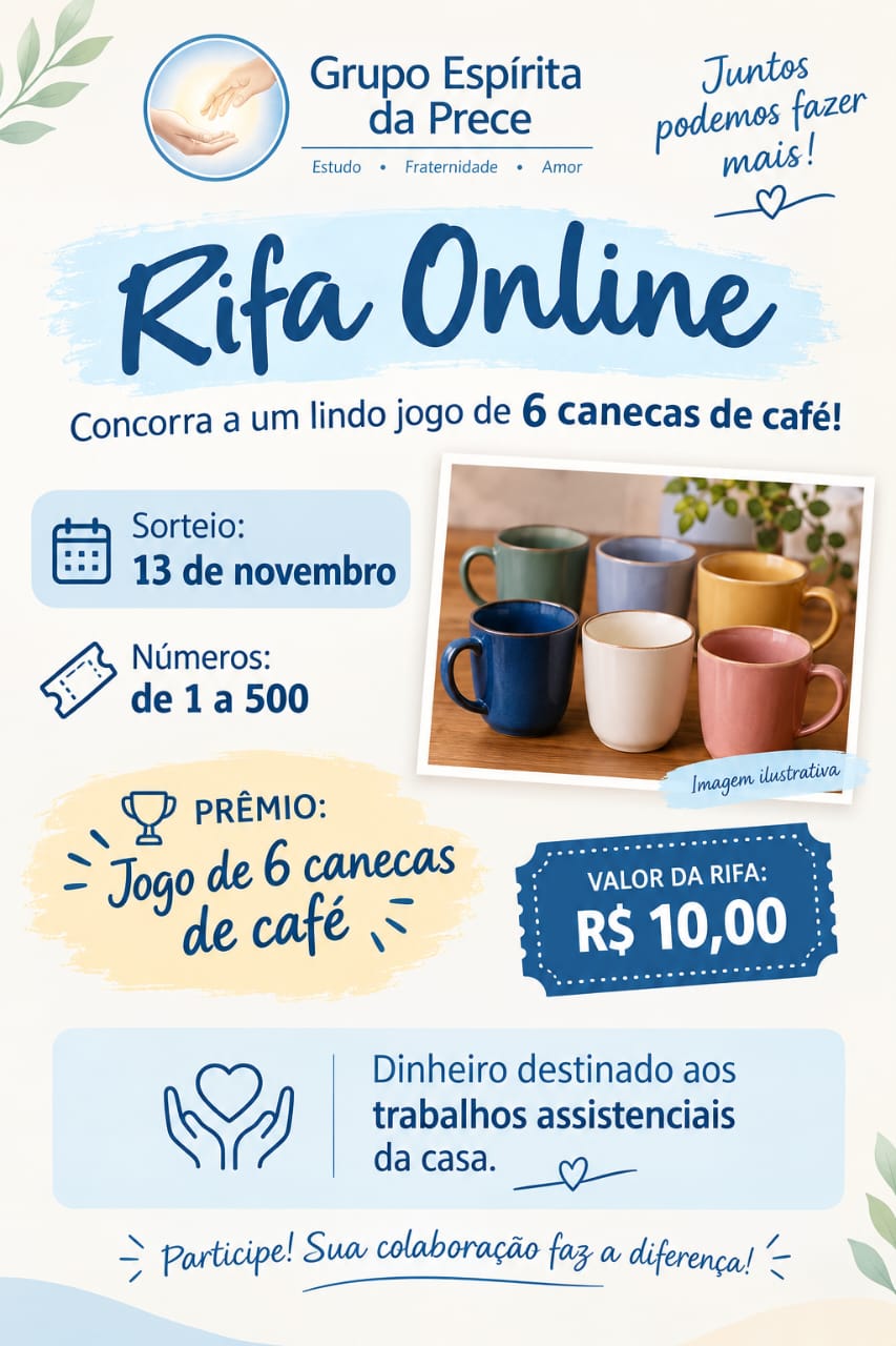 Grupo Espírita da Prece faz rifa de R$ 10 para manter trabalhos assistenciais em Lavras
